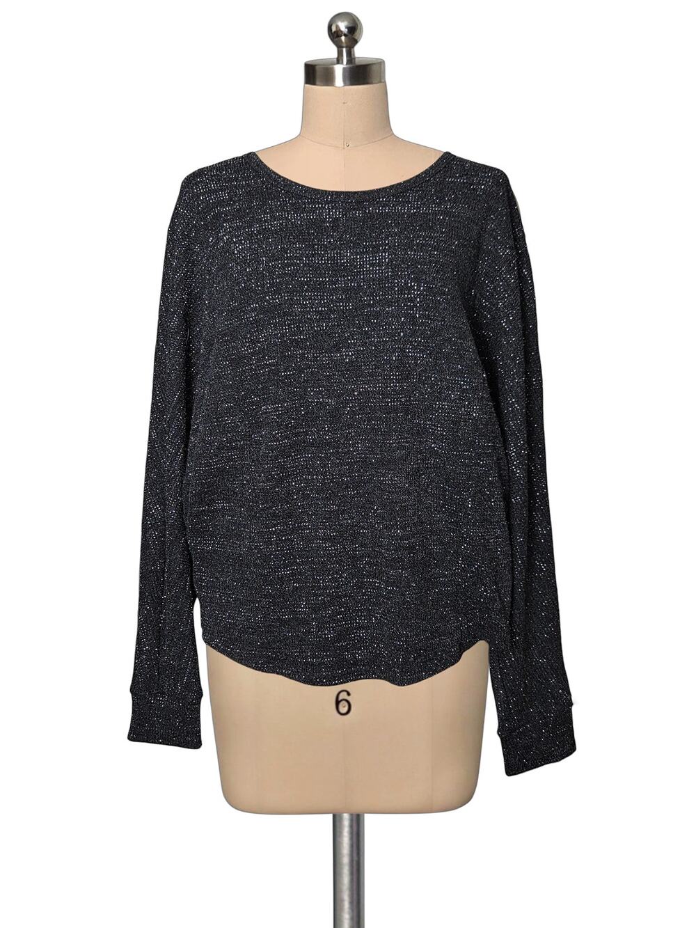 Boutique White Birch Black  Knit Silver Metallic Top Sweater Open back  Small